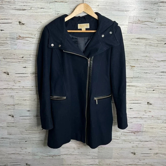 Michael Kors blue gold jacket pea coat  with hood size small - Picture 1 of 8